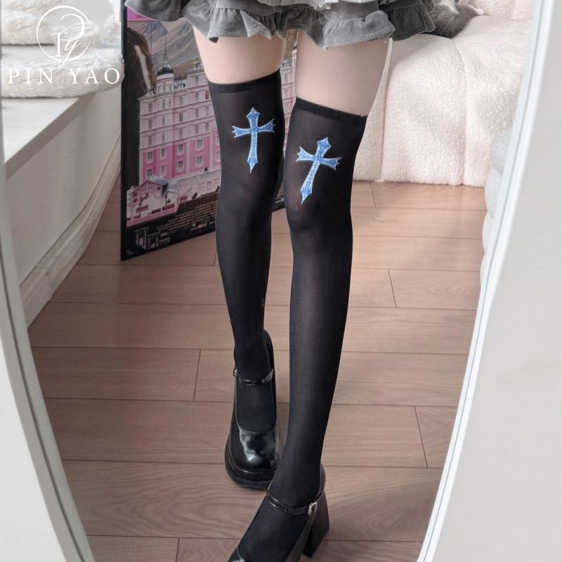 Cute Printed Socks Long Tube Knee Socks Jk Thigh Socks Japanese Two-Dimensional Black Stockings High Tube Socks
