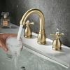 Luxury Brushed Gold Basin Faucet Brass Bathroom Faucet Widespread Antique Sink Faucets 3 Hole Hot Cold Sink Faucet Water Tap