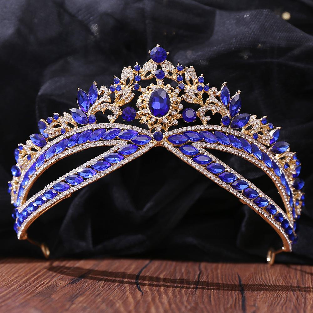 DIEZI Barock Wunderschöne Königin Hochzeit Opal Krone Für Frauen Neue Kristall Braut Diademe Krone Haarbänder Haar Schmuck Zubehör Y5697YY- blue