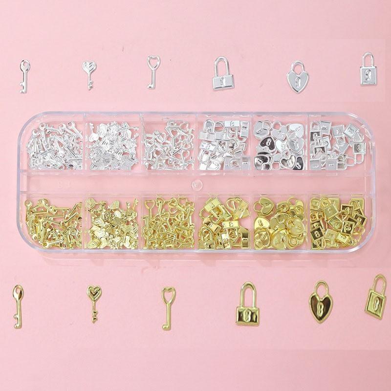 12Grids 3D Exquisite Cross Nail Art Rhinestones Y2K Metal Punk Full Glitter Diamond Cross Nail Charms