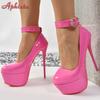Fashion Aphixta Baby Pink 2cm Belt Buckle Pimp Party Disco Dance Pumps Women 5.5cm Platform 16cm High Thin Heels Shoes Super Big Size 50