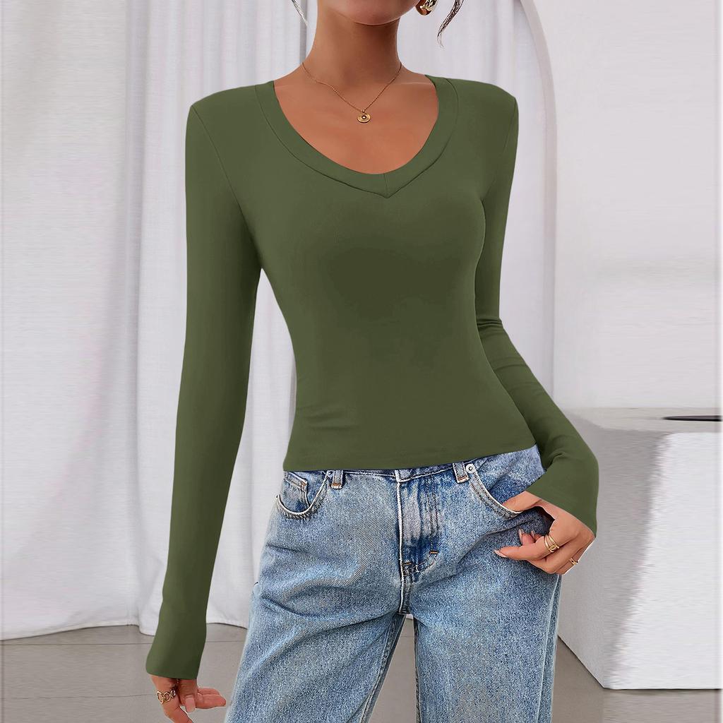 Women's Casual Fashion Deep V Neck Slim Fit Cropped Outing Top
