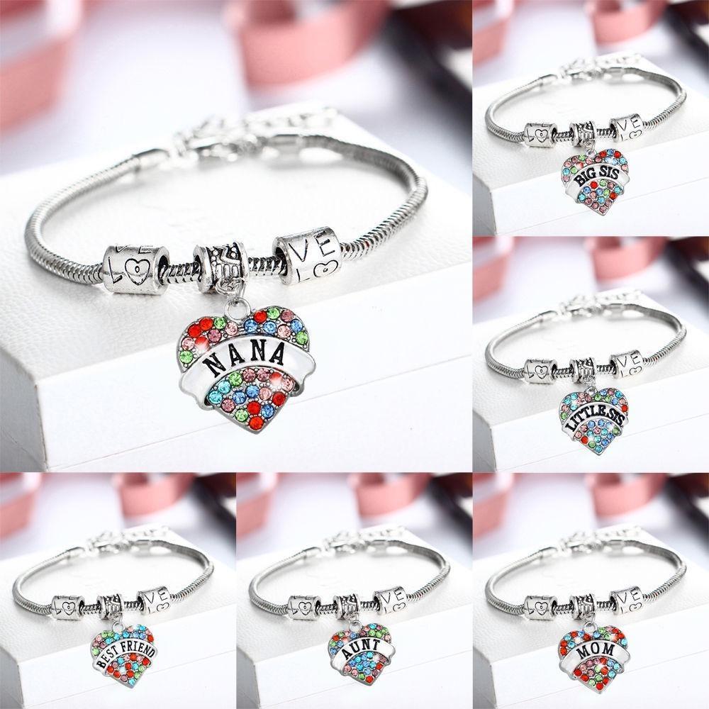 Exquisite Family Members Inlaid Colorful Rhinestone Love Heart Bracelet Gift For Loved Ones