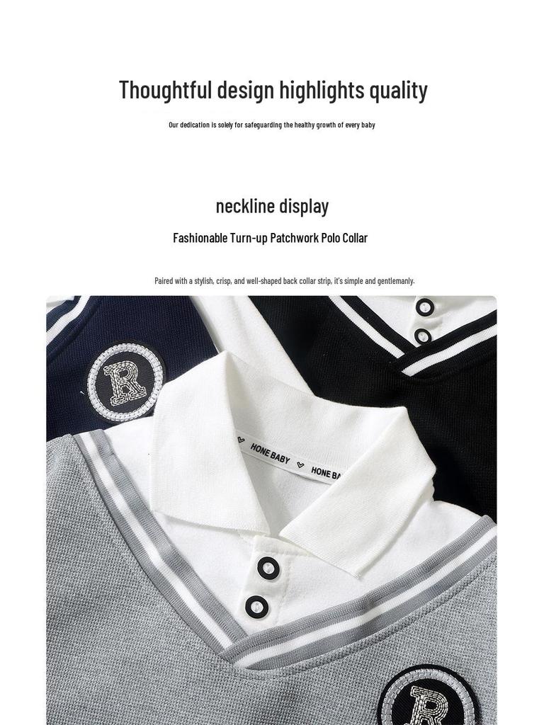 קפוצון אביבי בסגנון בריטי עם צווארון לבנים לבנים, דמוי שני חלקים, אופנתי ורב-תכליתי בסגנון אקדמי לילדים בגיל בינוני וגדול