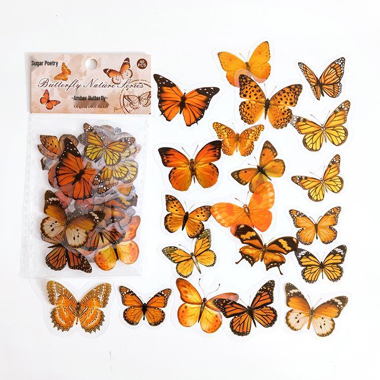 

Sugar Poetry Butterfly Nature PET Sticker Pack: Retro Journal DIY Decoration - 40 Sheets in 8 Designs.