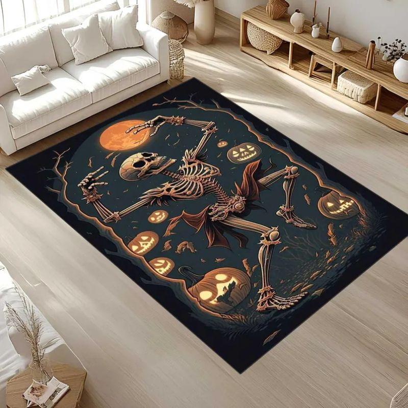 Halloween Ghost Skeleton Witch Pumpkin Rug Non-Slip Area Carpet Spooky Living Room Bedroom Floor Mat Party Home Decor