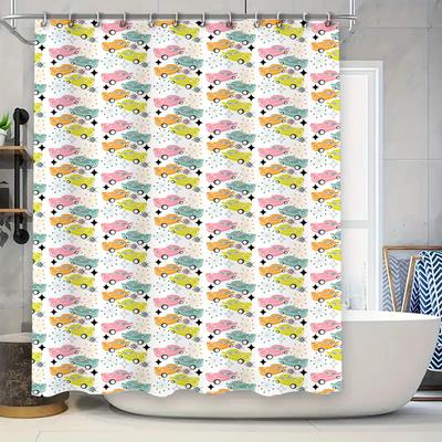 Bright Car Pattern Shower Curtain Waterproof Bathroom Decor Modern Printing Washable Fabric 180X245cm Pink Green Yellow Orange B