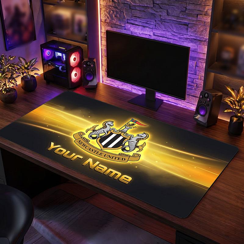 Newcastle United FC Custom Large Mouse Pad, Personalized Name Text Print, Football Logo Non‑Slip Desk Mat Gaming Gift