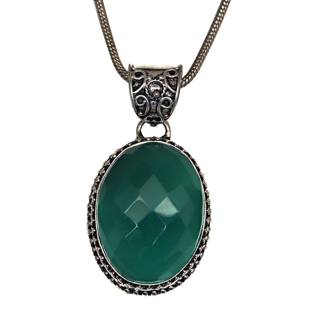 Green Onyx Gemstone Mother's Day Handmade Silver Jewelry Pendant  1.75"