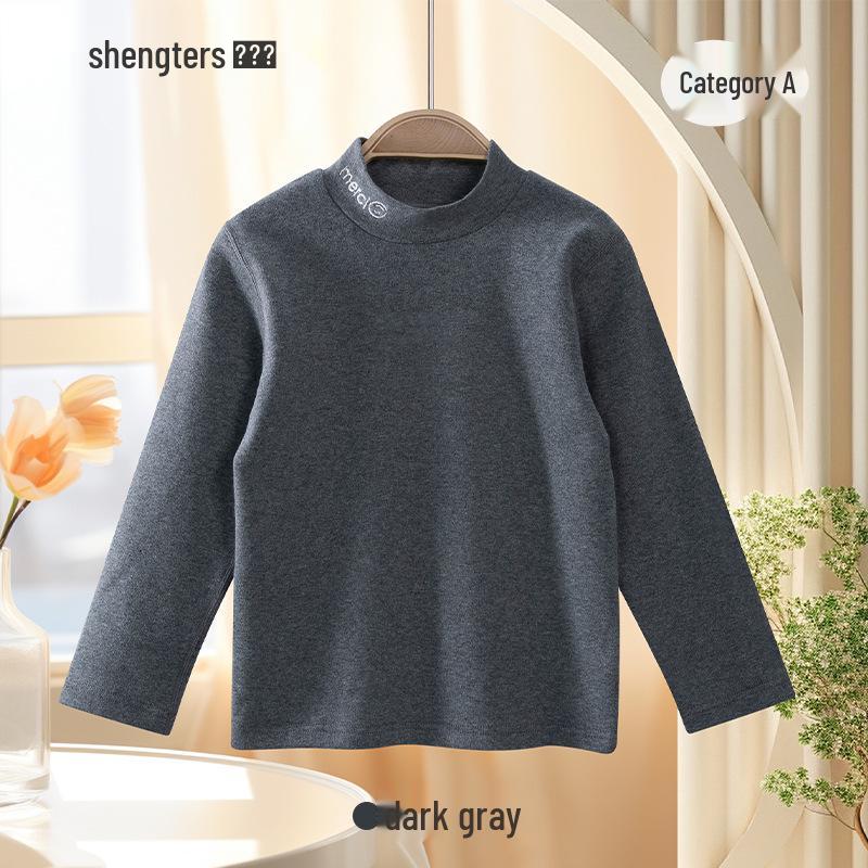 Shengte Shi Kids' Mid-Neck Cotton Thermal Top – Unisex Autumn/Winter Base Layer