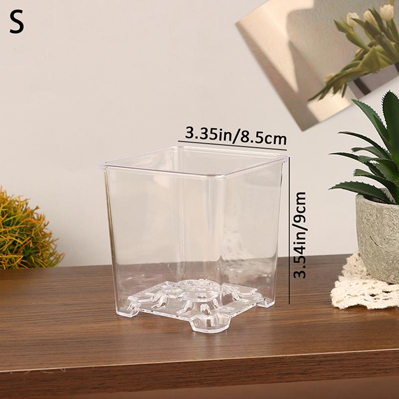 Square Transparent Acrylic Flower Pots Breathable Bonsai Plant Pot Desktop Decoration For Garden Yard Living Room Balcony