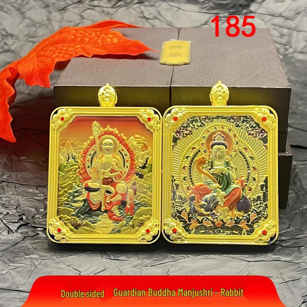 Collana con ciondolo Gahu in acciaio al titanio in stile tibetano con Thangka delle otto divinità guardiane