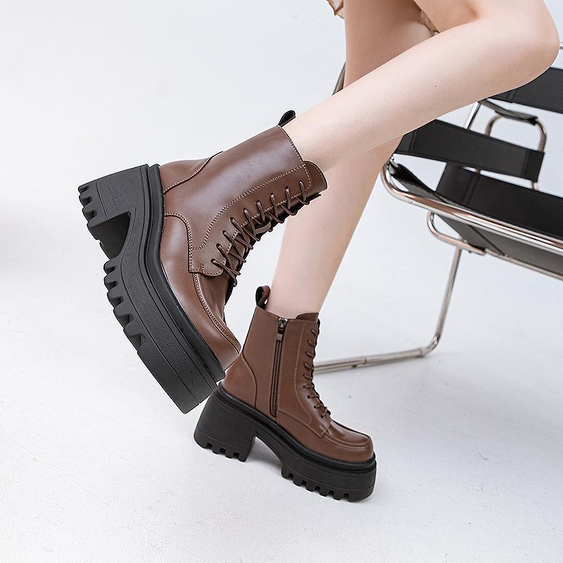Handsome Martin boots women's thick heel thick sole thin short boots women's 2025 autumn and winter new women's leather boots versatile fashion