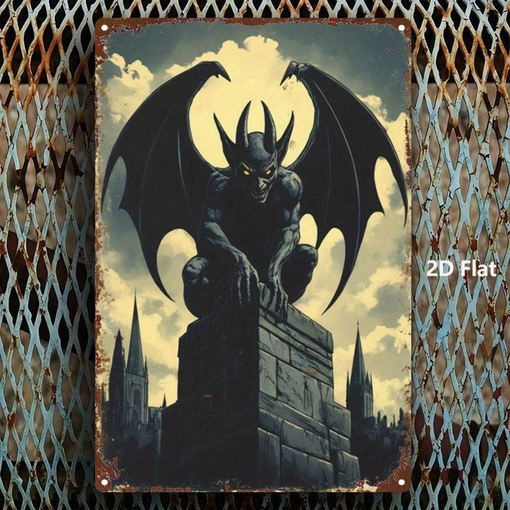 1pc Vintage Gothic Iron Wall Plaque, 8x12in Retro Victorian Metal Sign, 2D Flat Decor for Bedroom Office Gym
