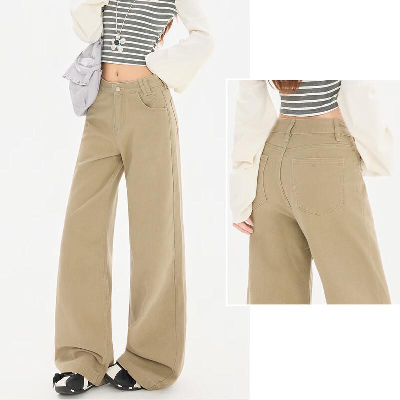 Beautiful Wardrobe Women's American Khaki Straight Wide-Leg Denim Jeans