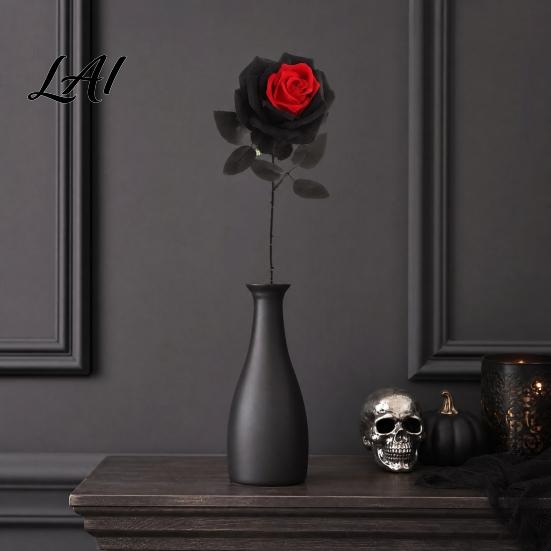 Decorative Faux Flowers Artificial Rose Flower Gothic Black Red Silk with Style Flower Decor Long Stem for Halloween Arrangement Home Wedding
