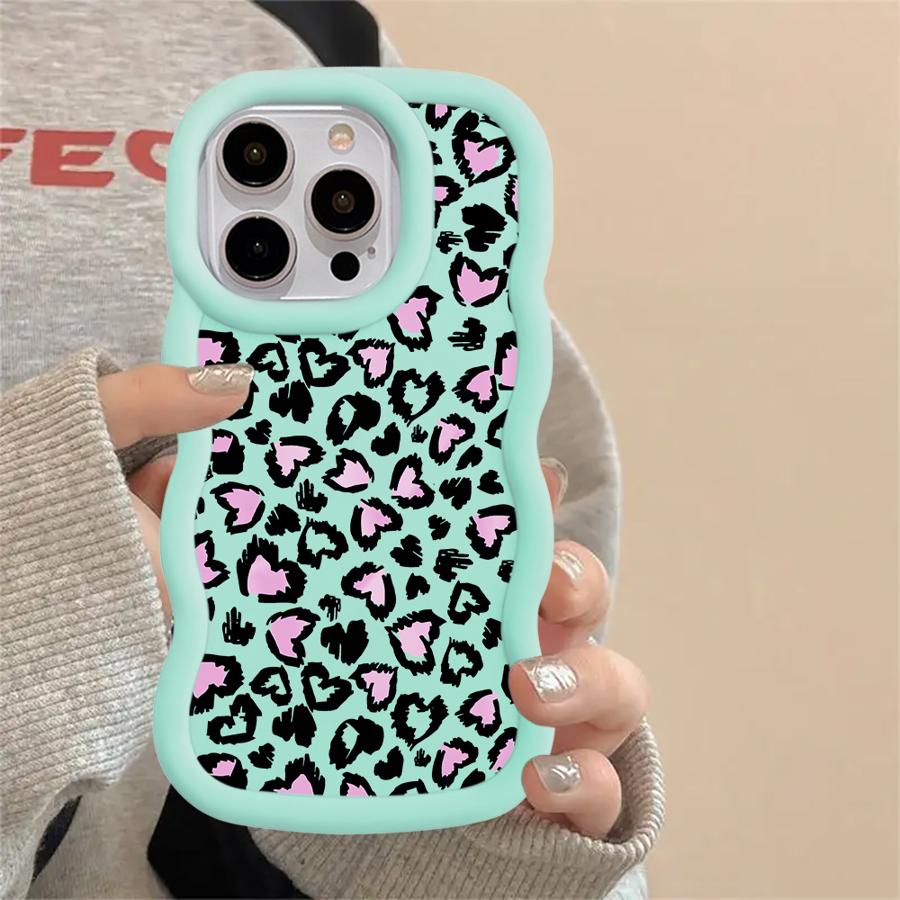 Soft Phone Cover Case for iPhone 15 Plus 11 16 Pro Max 8 12 13 14 17 Air XR Leopard Print Pink Love