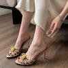 Women's High Heels Summer Slippers Women Sandals Metal Flowers Pointy Open Toe Stiletto Heels 2026 Sexy High-heeled Slippers