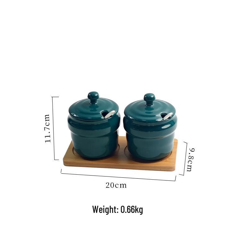 

Ceramic Seasoning Jar Set with Wooden Tray