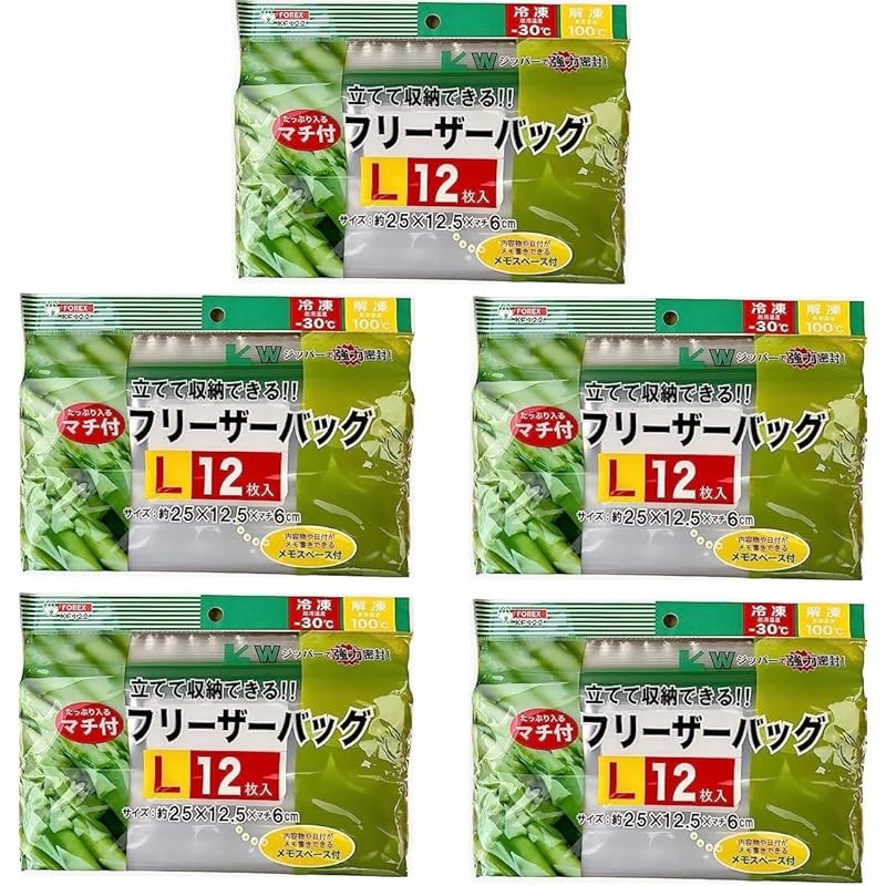 

Generic product FOREXW freezer bag with zipper gusset that can be stored standing up!! [Set of 5] L 5 pieces 12 pieces: Approx. 25 x 12.5 x gusset 6