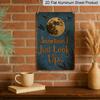 2D Flat Retro Dragonfly and Moon Metal Aluminum Plaque - "Sometimes I Just Look Up" Quote - Country Style Decor - Deep Blue Night Sky with Stars