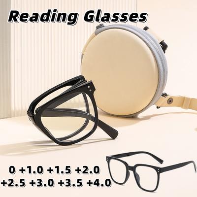 Stylish Portable Anti-Blue Light Presbyopia Glasses Foldable Reading Glasses with Storage Pouch Unisex Diopters 0 To +4.0