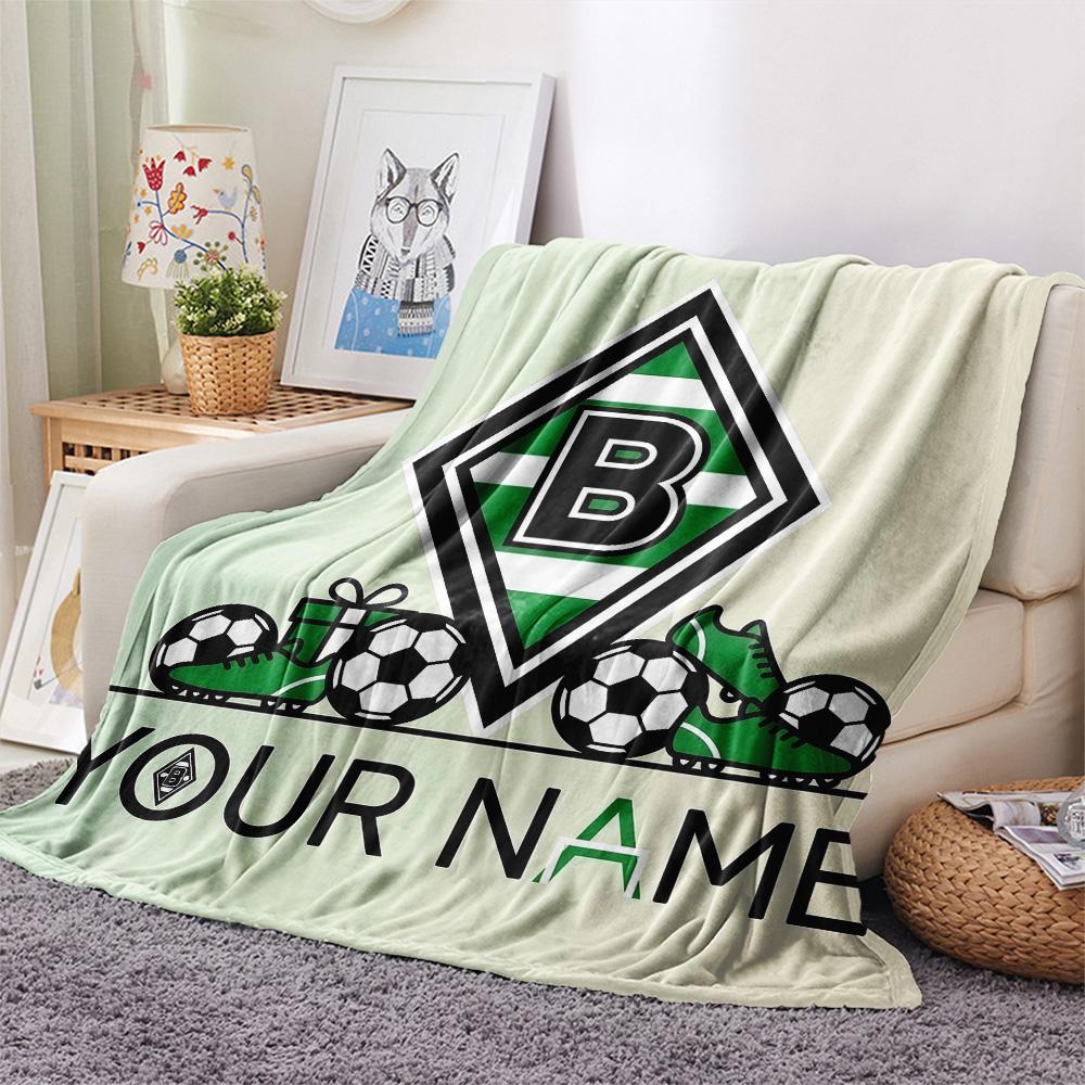 Custom Name Borussia Mönchengladbach Flannel Blanket, High Quality Comfortable for All Seasons, Home Decor, Warmth and Comfort