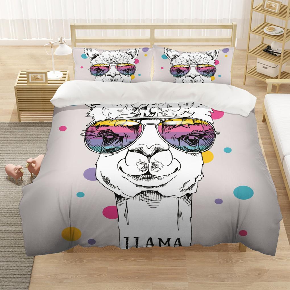 Cartoon Alpaca Duvet Cover King Queen Size Lovely Pet Animal Bedding Set For Kids Fashion Wildlife 2/3pcs Polyester Quilt Cover