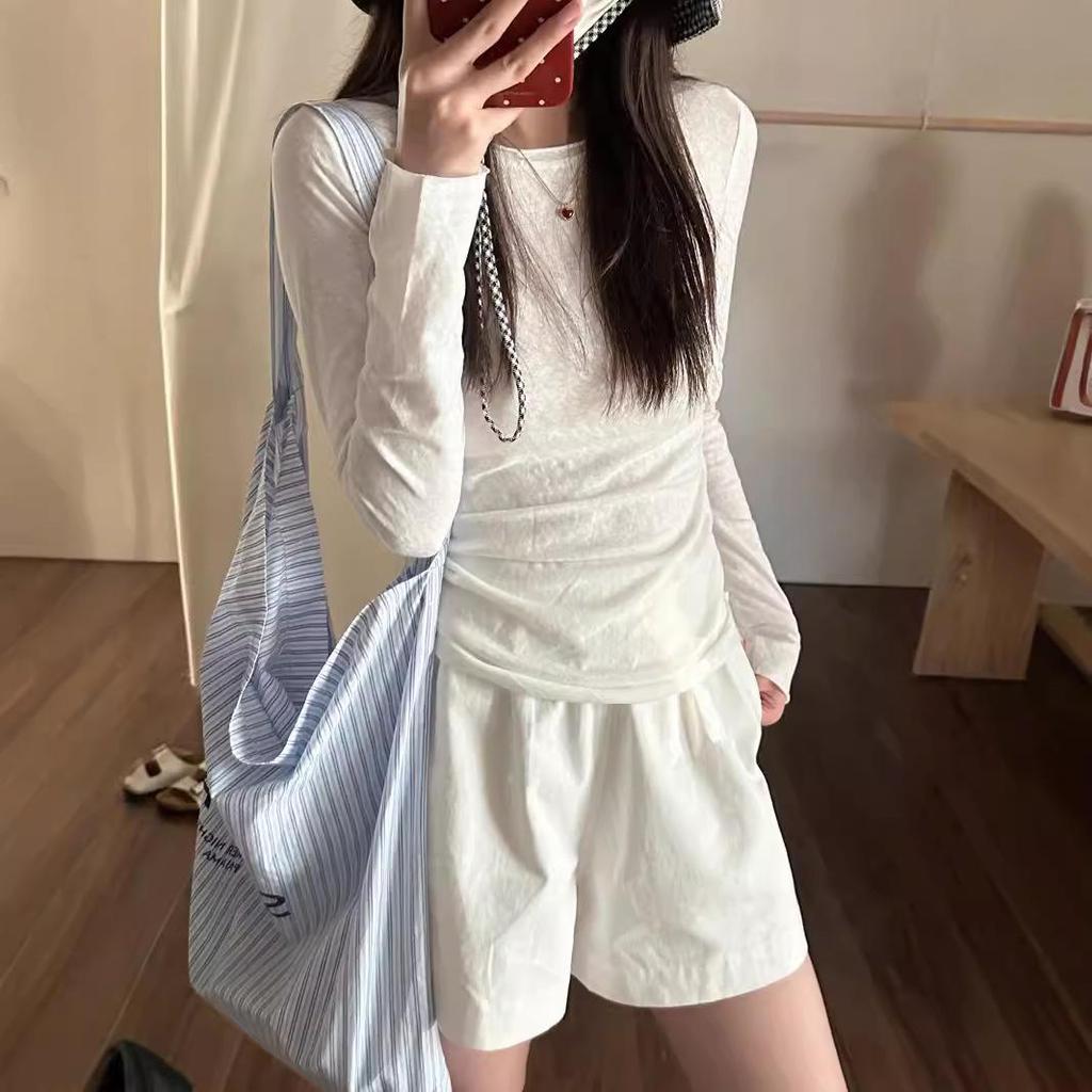 Weiße Sonnenschutzbluse: Damen Frühling/Sommer 2025, Leicht transparent, Gestrickt, Langärmlig, Sexy Unterzieh-Top.