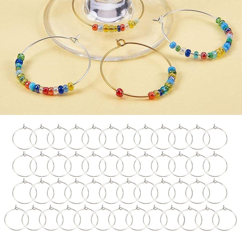 50pcs Stainless Steel Wine Glass Rings Light Weight Earring Round Loops  Birthday Party