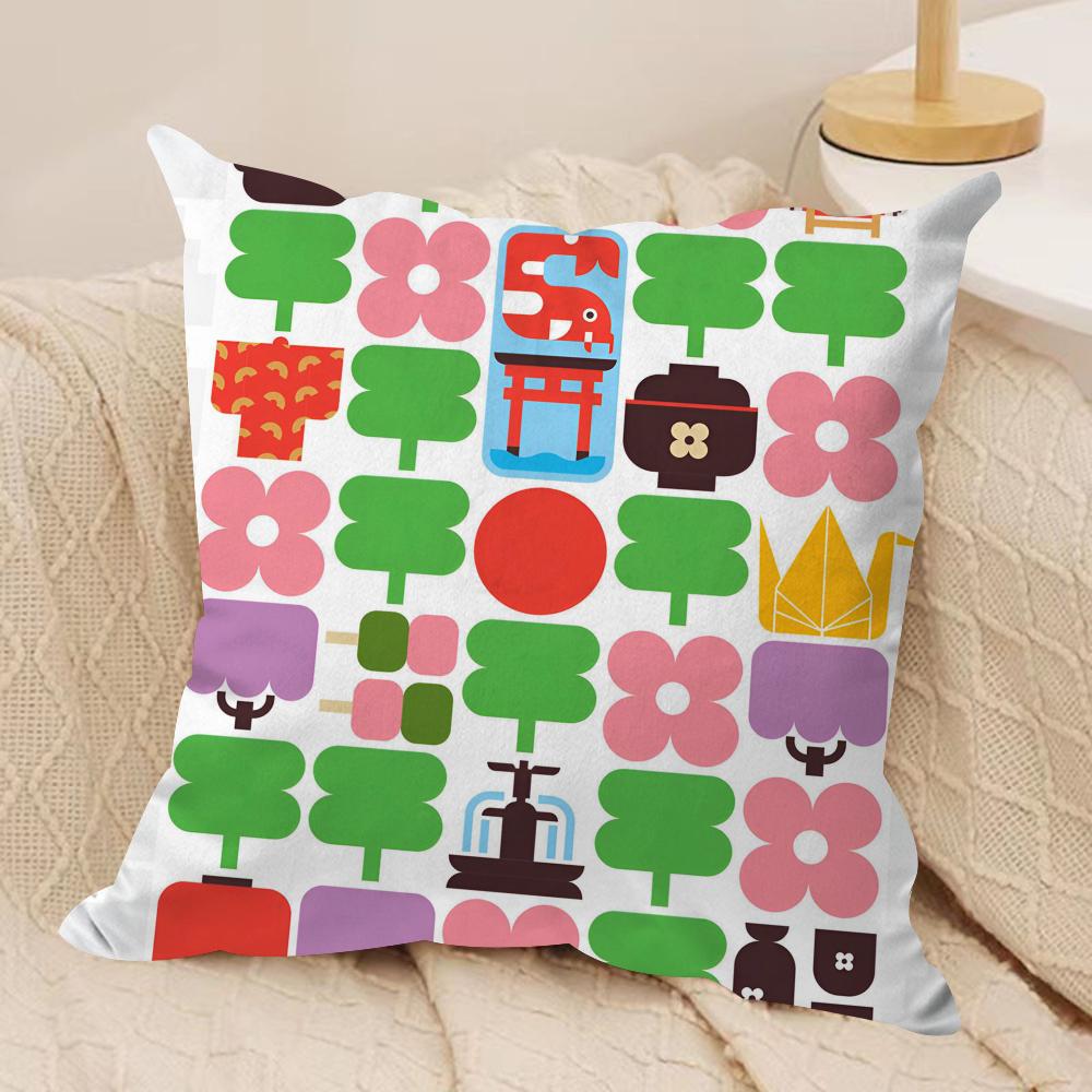 Anime Simple Japan Day Cushion Cover Silky Short Plush DoubleSided Printed Pillow Case for Sofa All Seasons Home Decor Gift