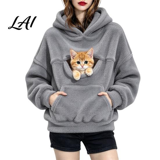 Pet Carrier Hoodie for Women Loose Fit Pullover Sweatshirt with Front Pouch Small Dog Carrying Long Sleeve Autumn Winter Casual Tops Dogs