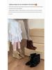Damen Retro Western Plissee Stiefeletten mit eckiger Spitze und Innensohle, dünnes Riemendesign für Herbst und Winter.