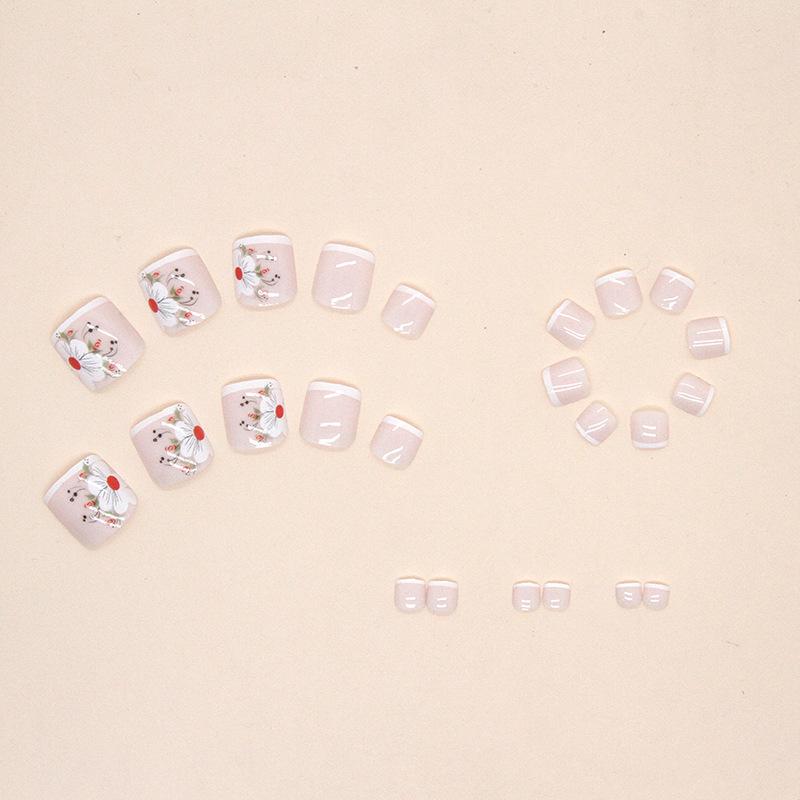 Spring and summer new product foot fake nails rich flower girl nail art sheet simple French finished fake nails