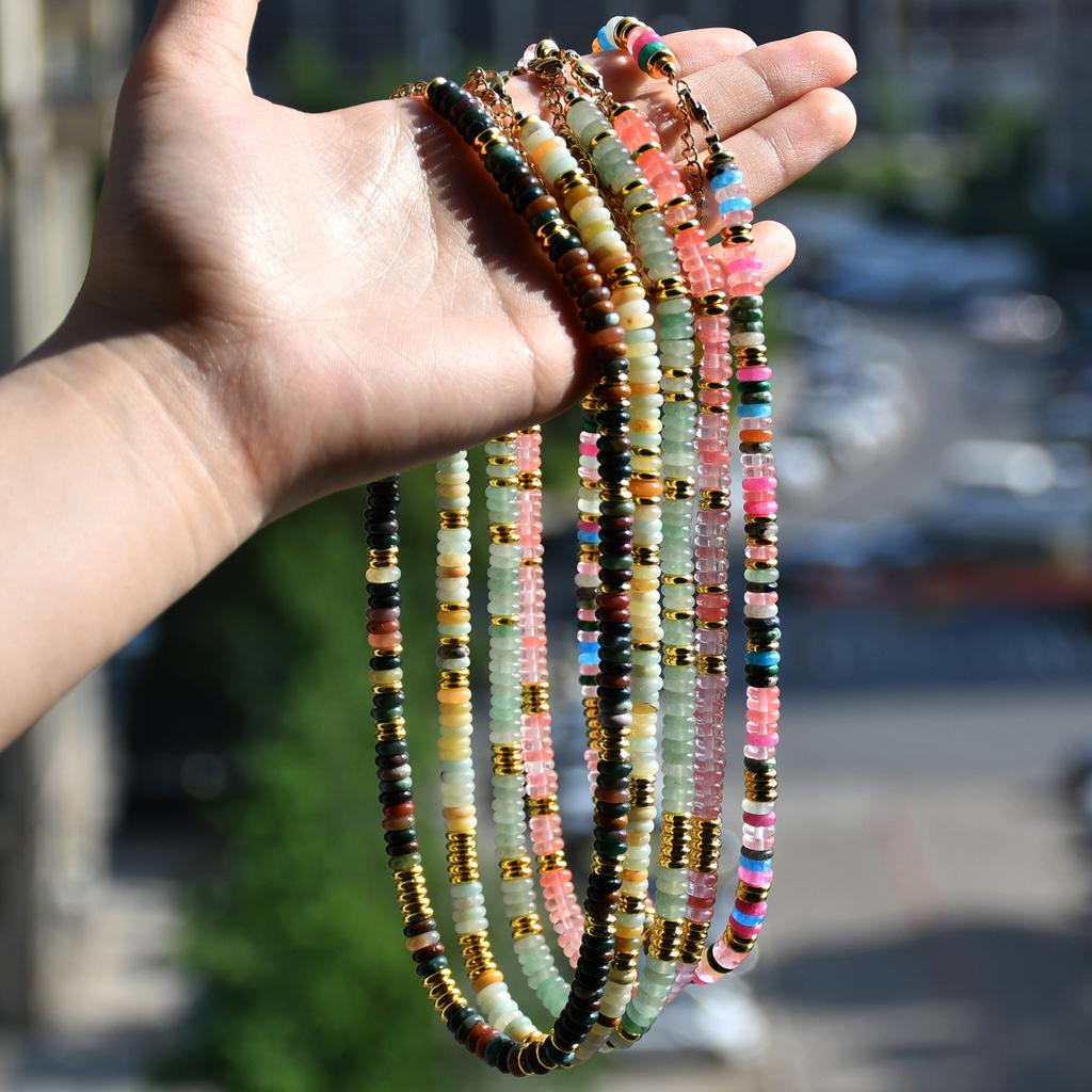 Colorful Natural Stone Beaded Necklace Bohemian Women's Fashionable Sweet And Personalized Handmade Zircon Festvial Party Gift