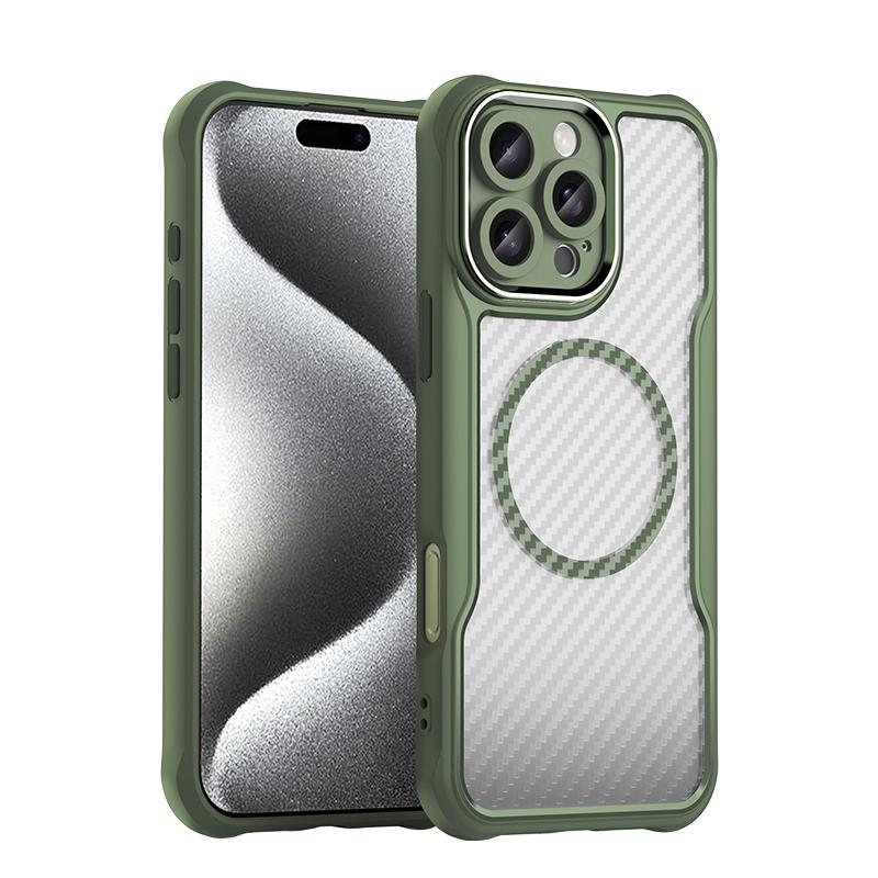 

KEYSION Противоударный чехол для MagSafe для iPhone 16 Pro Max 16 Plus 15 14 Pro Защита камеры Текстура углеродного волокна Чехол для телефона for iPhone 14 Pro Max зелёный