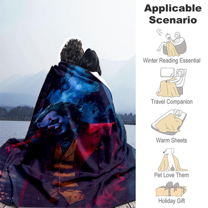 1pc Joker in Red Coat with Blue Smoke Cartoon Blanket,Portable Throw for Travel & Camping, All Season Cozy Blanket,Ideal Gift