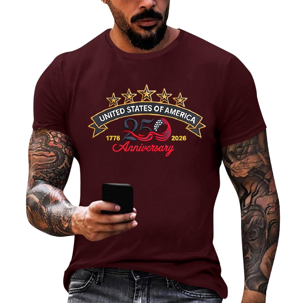 Men's Loose And Casual Flag-print T-shirt, Short Sleeve Shirt