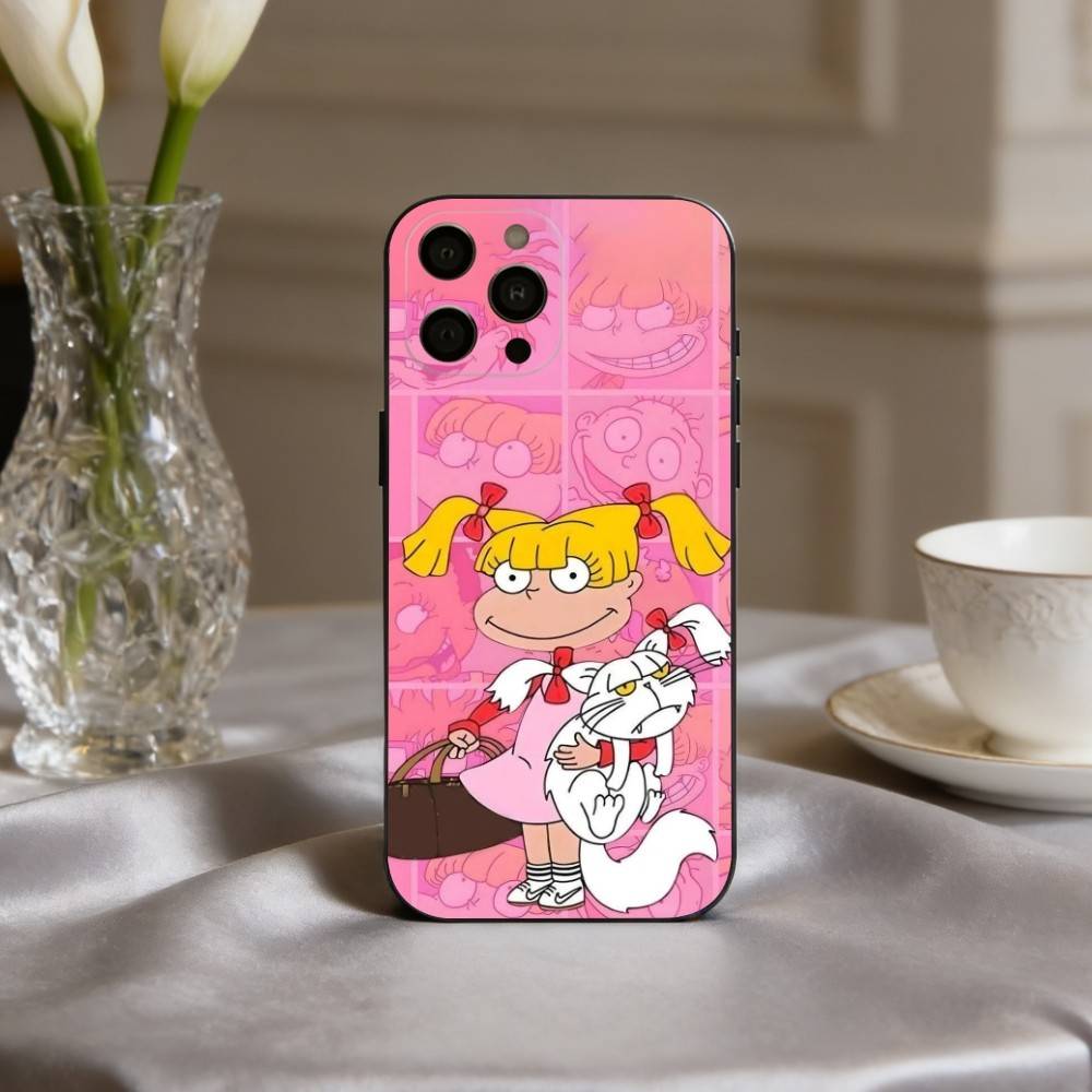 

R-Rugrat-T C-Chuckie A-Angelica Phone Case For iPhone 17pro,16,15,14,13,12,11 Plus,Pro Max,XS,Soft Silicone Black Cover iPhone14Plus