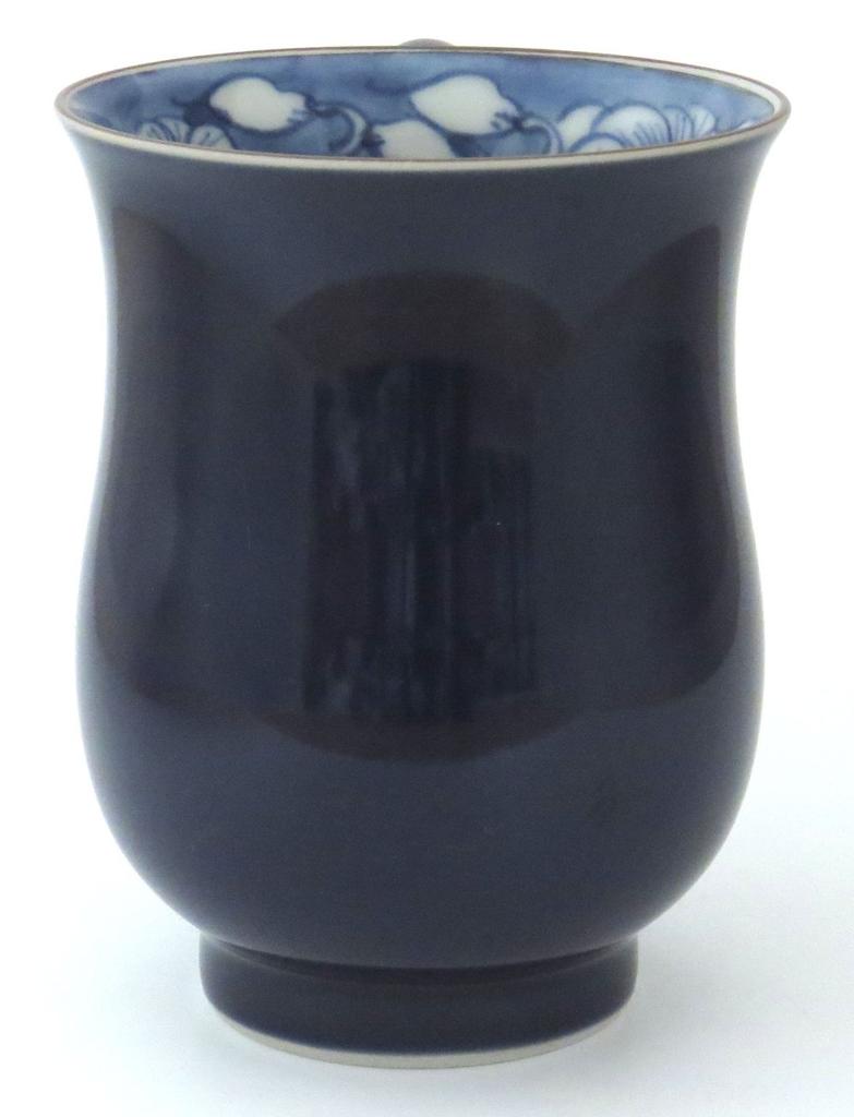 Maeken, Kyoto Ware, Kiyomizu Ware, Shiho Kiln, Blue Lacquered Arabesque Mug, D4-11 Blue
