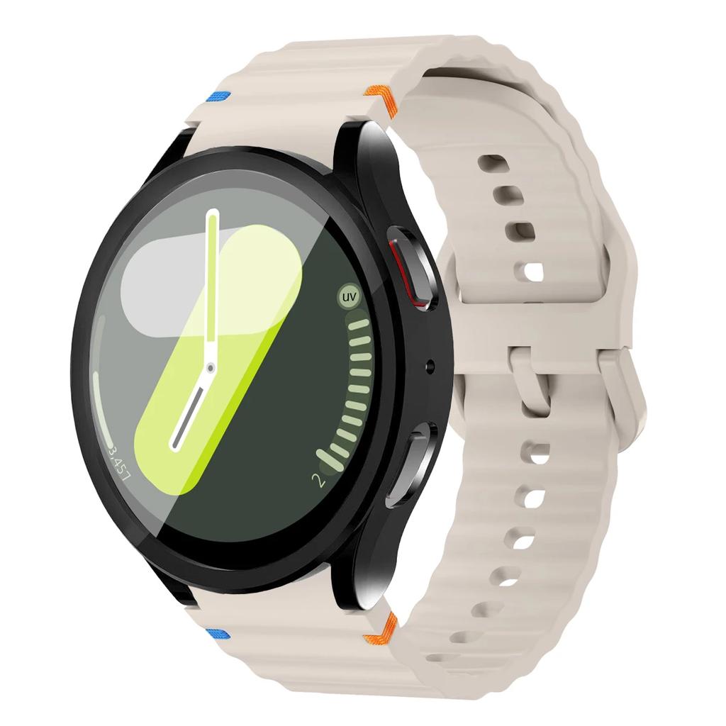 Boîtier+Bracelet pour Samsung Galaxy Watch7 40mm 44mm Bracelet en Silicone Bracelet Film de Protection d'Écran en Verre Trempé Coque Bumper en TPU