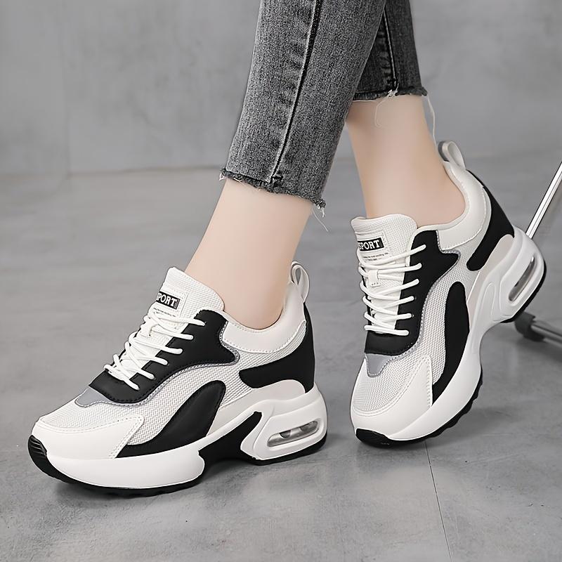 Breathable Mesh Women s Geometric Color-Block Low-Top Sneakers Lace-Up Closure All-Season Comfort with PU Cushioned Sole for Casual 35 чёрный 2796₽
