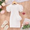 Kids' Lightweight Bubble Dress: Short Sleeve, Round Neck, Solid Color with Bubble Pockets