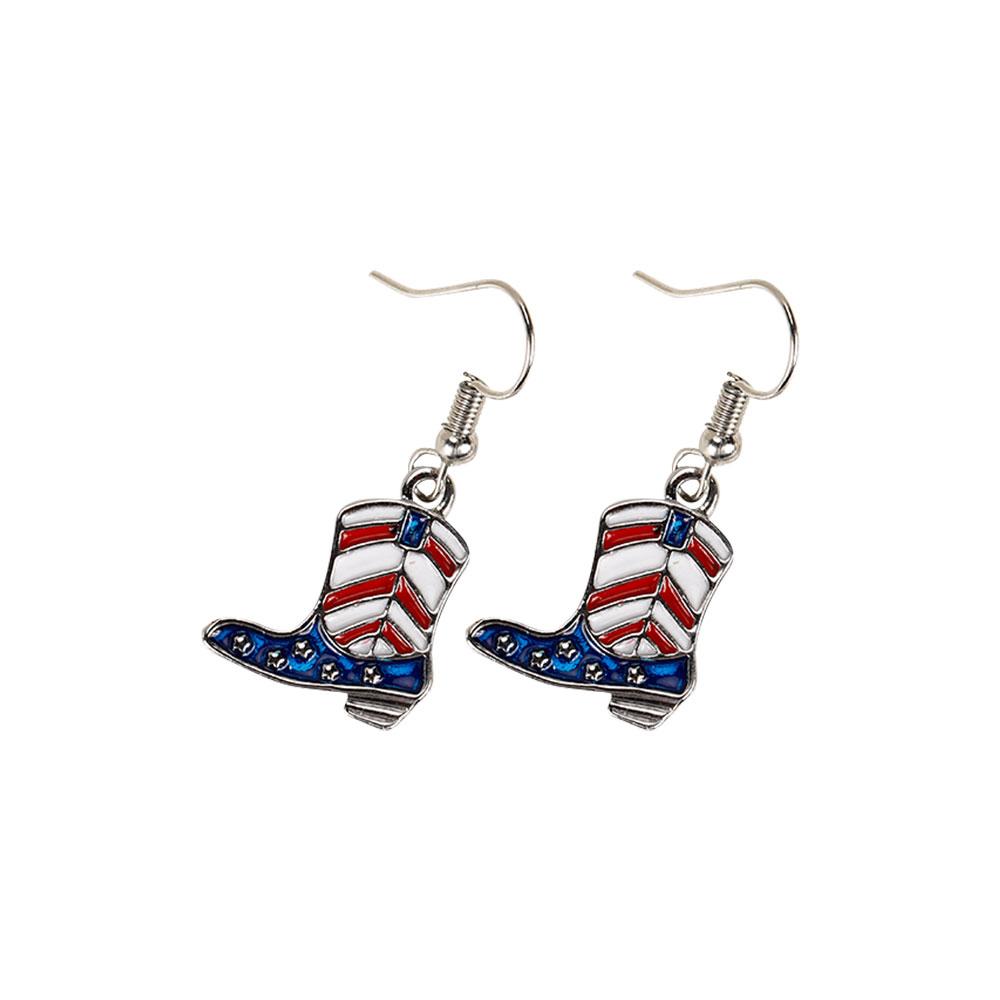 1 Pair American Flag Butterfly Boots Yeah Cowboy Hat Angle Wing Drop Earrings For USA Patriot Party Jewelry Festival Gift