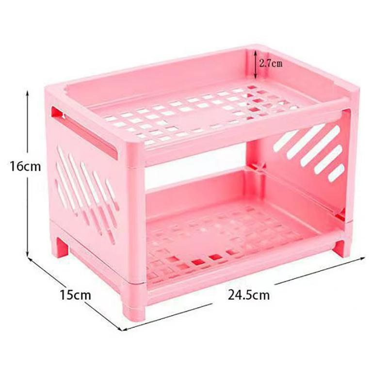 Minimalist Pp Desktop Double Layer Storage Rack Rectangular Organizing Student Desk Office Cosmetics Stationery Storage Shelf