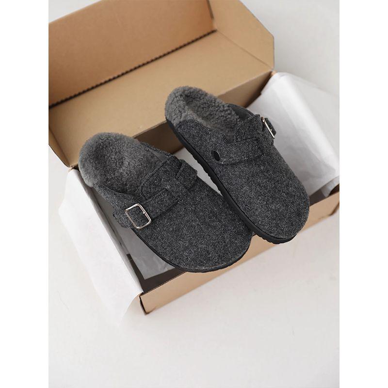 

Women s Gray Thick-Soled Birkenstock Plush Closed-Toe Slippers - Autumn/Winter 2024 Size 36