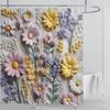 3D Floral Shower Curtain Set Orange Flower Design Fabric Bathroom Decor Waterproof Washable Shower Curtain Set with Hooks