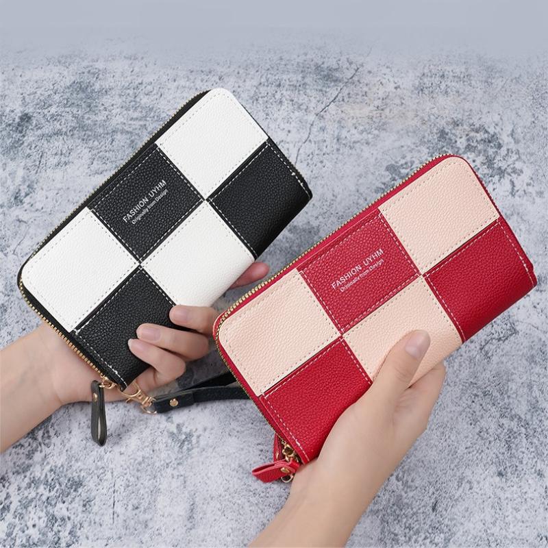 Korean Style Single Zipper Women'S Extra Large Capacity Long Wallet, Patchwork Coin Purse, Phone Bag, Fashionable And Versatile