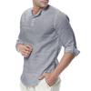 White Black Long Sleeve Classic Shirt Men's Roll Up Tops Breathable Soft Casual Solid Color Shirts