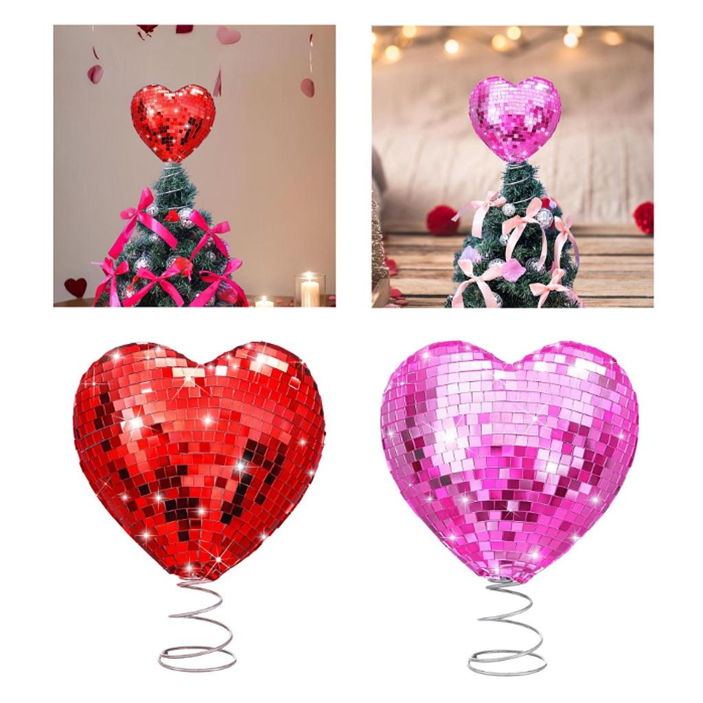 Valentine Heart Tree Topper Decorative Creative Shiny Treetop Decor Display for Party Engagement Apartment Outdoor Events